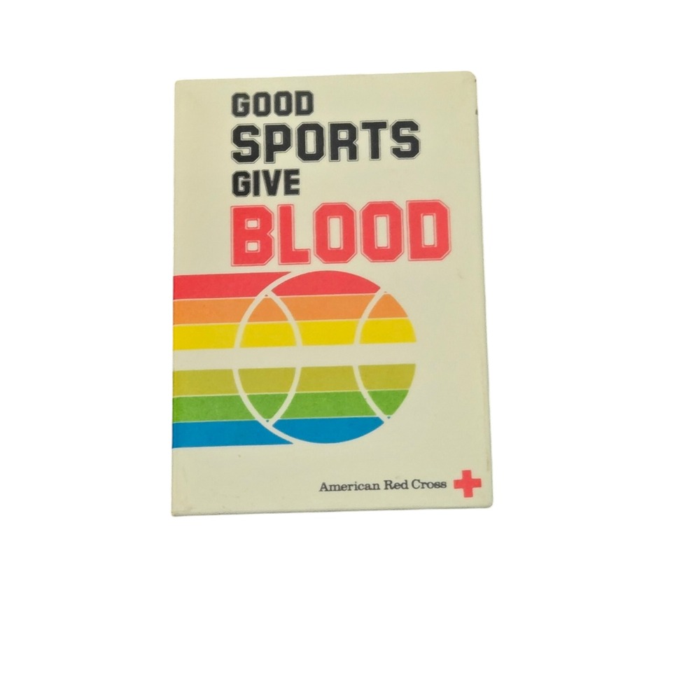 Red Cross Pinback Button Vintage Good Sports Give Blood‎ 2.25x3.25"